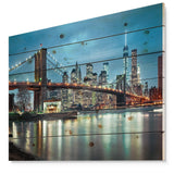 Brooklyn Bridge and Skyscrapers - Cityscape Print on Natural Pine Wood - 20x15