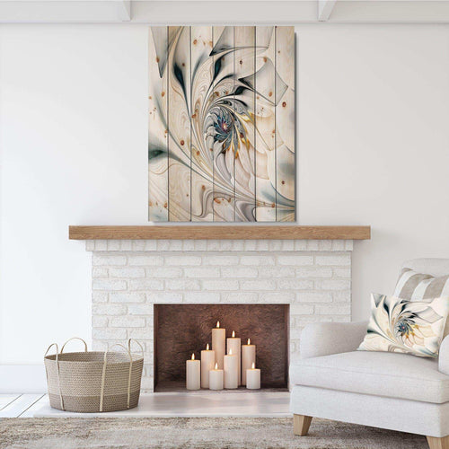 White Stained Glass Floral Art - Floral Print on Natural Pine Wood - 15x20