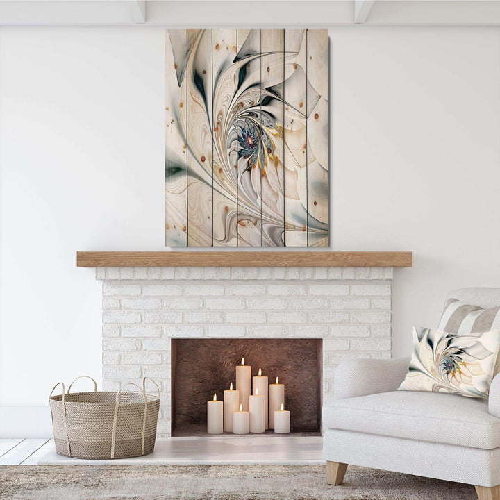 White Stained Glass Floral Art - Floral Print on Natural Pine Wood - 15x20