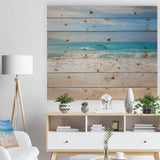 White Waves Kissing Beach Sand - Seashore Print on Natural Pine Wood - 20x15