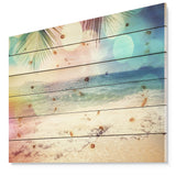 Colorful Serenity Tropical Beach - Seashore Print on Natural Pine Wood - 20x15