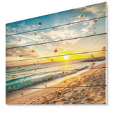 White Beach in Island of Barbados - Modern Seascape Print on Natural Pine Wood - 20x15