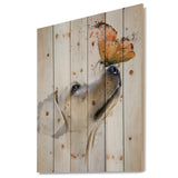 Golden Retriever Dog with Butterfly - Animal Print on Natural Pine Wood - 15x20