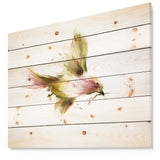 Nice Flight of Lovely Green Bird - Animal Print on Natural Pine Wood - 20x15