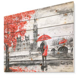 Couples Walking in London - Landscape Print on Natural Pine Wood - 20x15