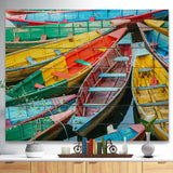 Rowing Boats on the Lake in Pokhara - Boat Print on Natural Pine Wood - 20x15