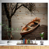 Little Rowing Boat Ferry - Boat Print on Natural Pine Wood - 20x15