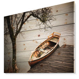 Little Rowing Boat Ferry - Boat Print on Natural Pine Wood - 20x15