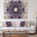 Purple Fractal Pattern with Circles - Abstract Print on Natural Pine Wood - 20x15