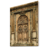 Designart 'Old Wooden Door With Carvings in Paris, France' Vintage Print on Natural Pine Wood - 15x20