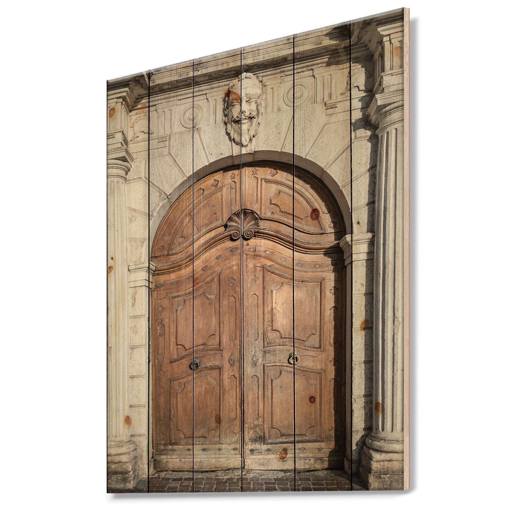 Designart 'Arched Medieval Palace Door' Vintage Print on Natural Pine Wood - 15x20