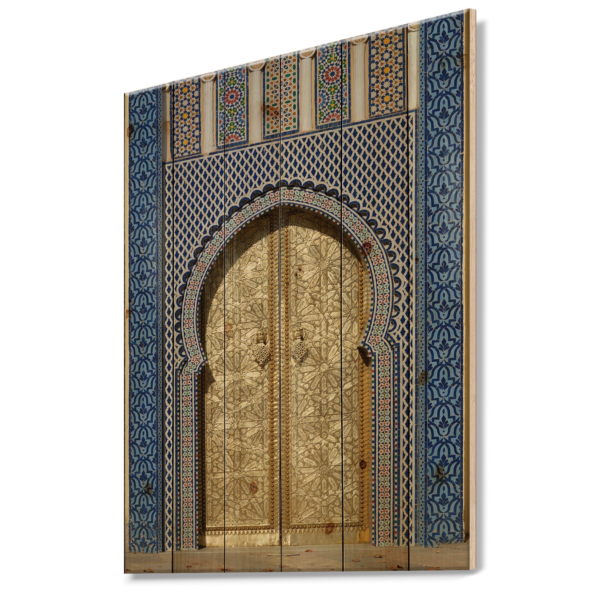 Designart 'Morroco Palace Golden Doors' Vintage Print on Natural Pine Wood - 15x20
