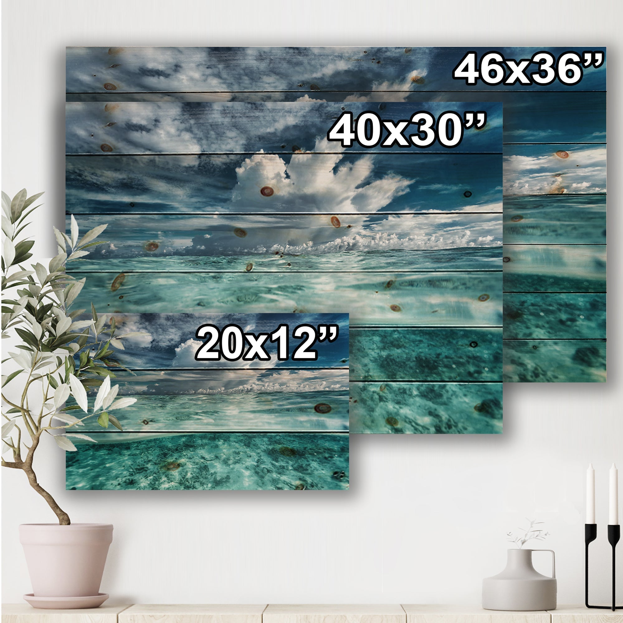 Amazing Underwater Seascape And Clouds - Nautical & Coastal Print on Natural Pine Wood