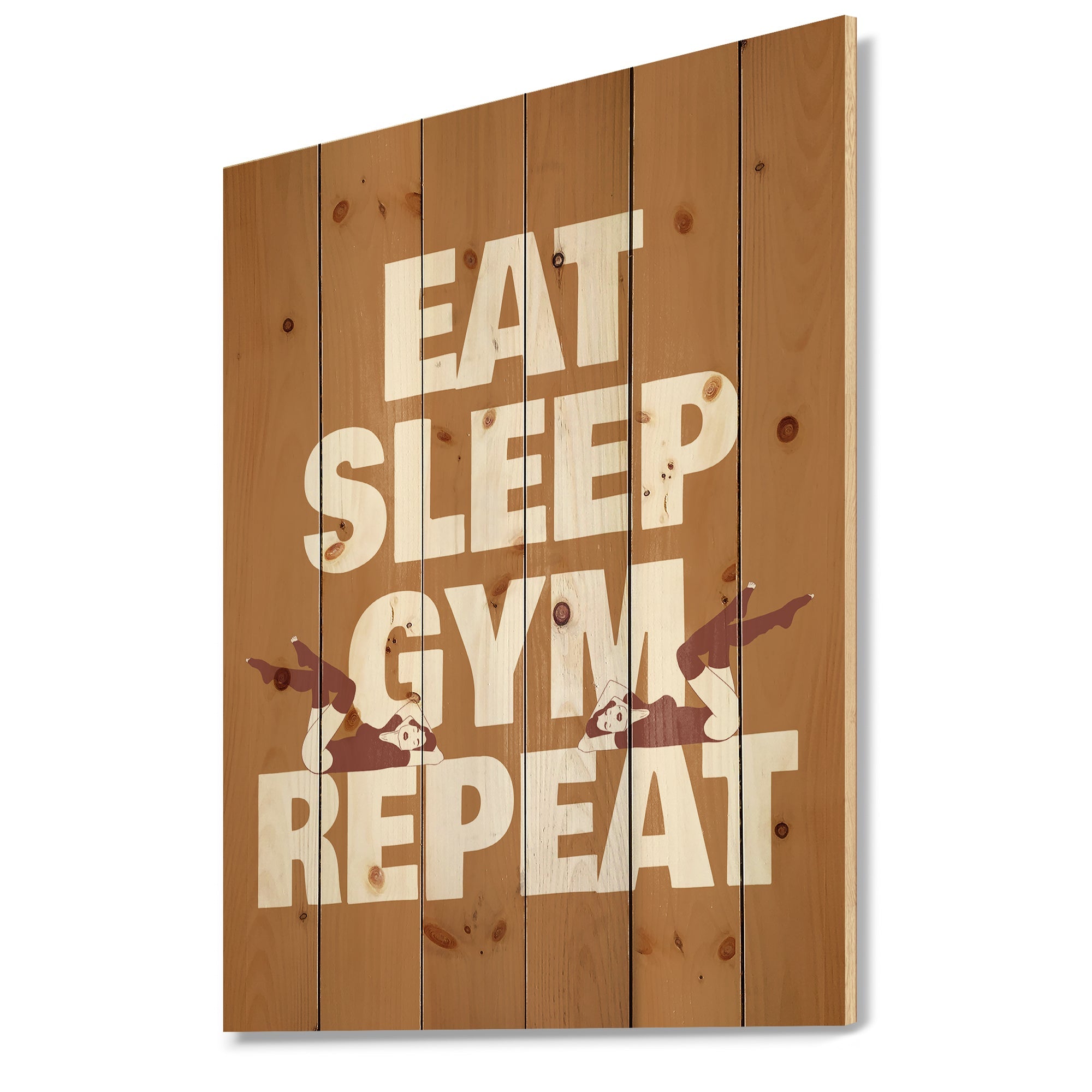Eat Sleep Gym Illustration Of Girls In Swimsuit - Modern Print on Natural Pine Wood
