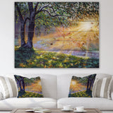 Dawn Sunshine Light By The River - Farmhouse Print on Natural Pine Wood