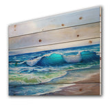Seascape With Sunlight Catching A Wave - Nautical & Coastal Print on Natural Pine Wood