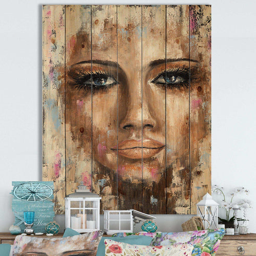 Portrait Of A Young Woman I - Traditional Print on Natural Pine Wood