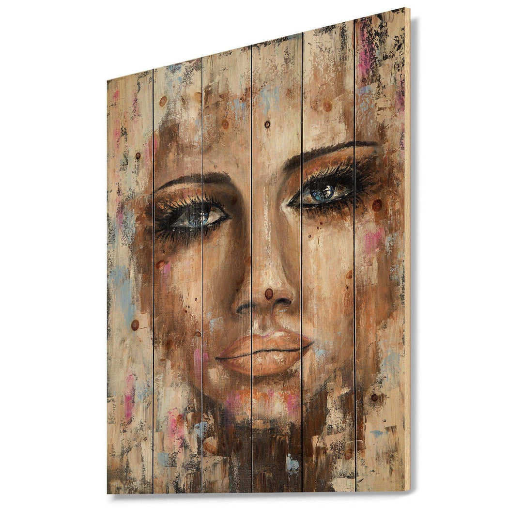 Portrait Of A Young Woman I - Traditional Print on Natural Pine Wood