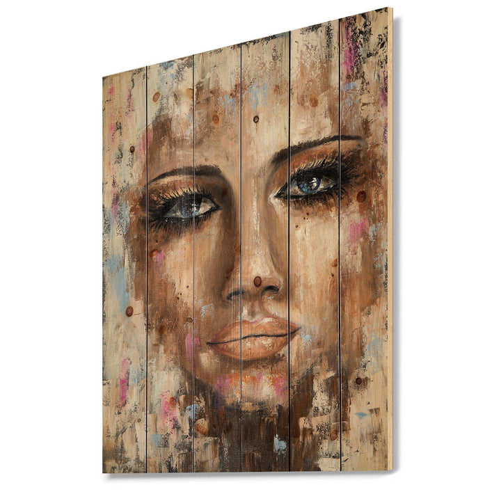 Portrait Of A Young Woman I - Traditional Print on Natural Pine Wood