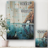 Underwater Fairy And Shark Ocean And MountaIn World - Nautical & Coastal Print on Natural Pine Wood