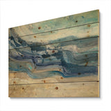 Coast Blue Sea Waves Watercolour - Modern Farmhouse Print on Natural Pine Wood - 20x15