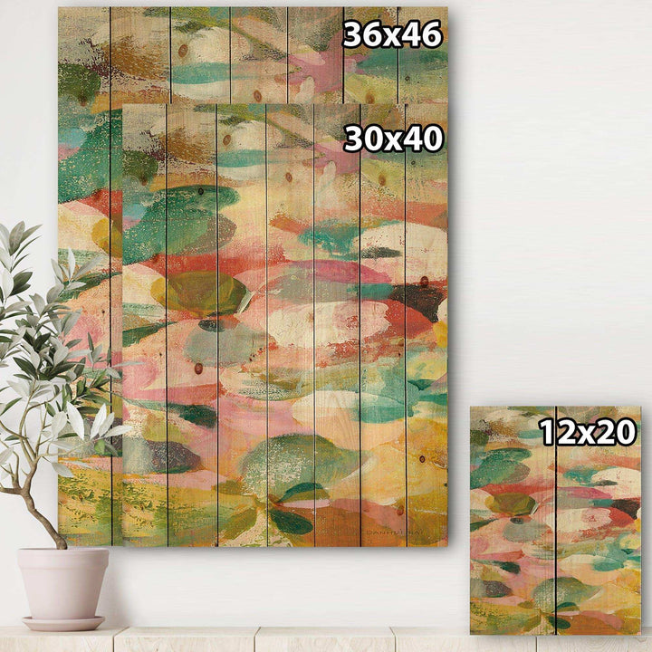 Abstract Pastel Flower Painting with Pink and Blue - Cabin &amp; Lodge Print on Natural Pine Wood