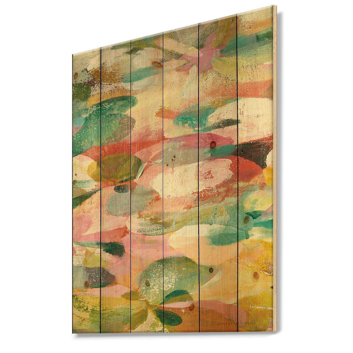 Abstract Pastel Flower Painting with Pink and Blue - Cabin &amp; Lodge Print on Natural Pine Wood