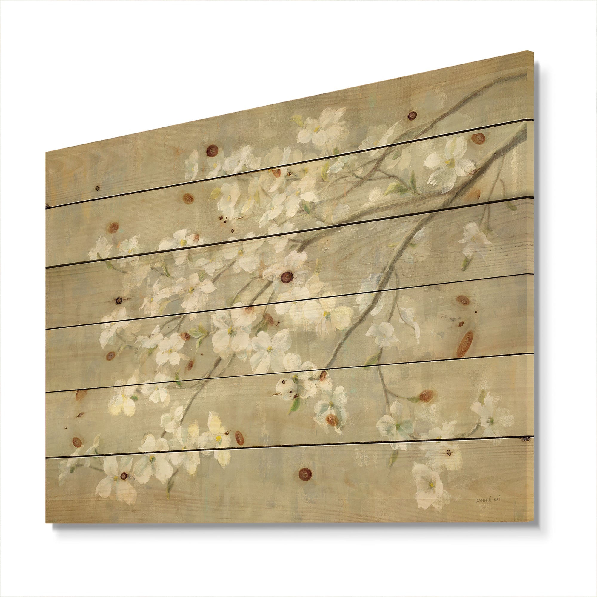Dogwood in Spring Neutral - Farmhouse Print on Natural Pine Wood - 20x15