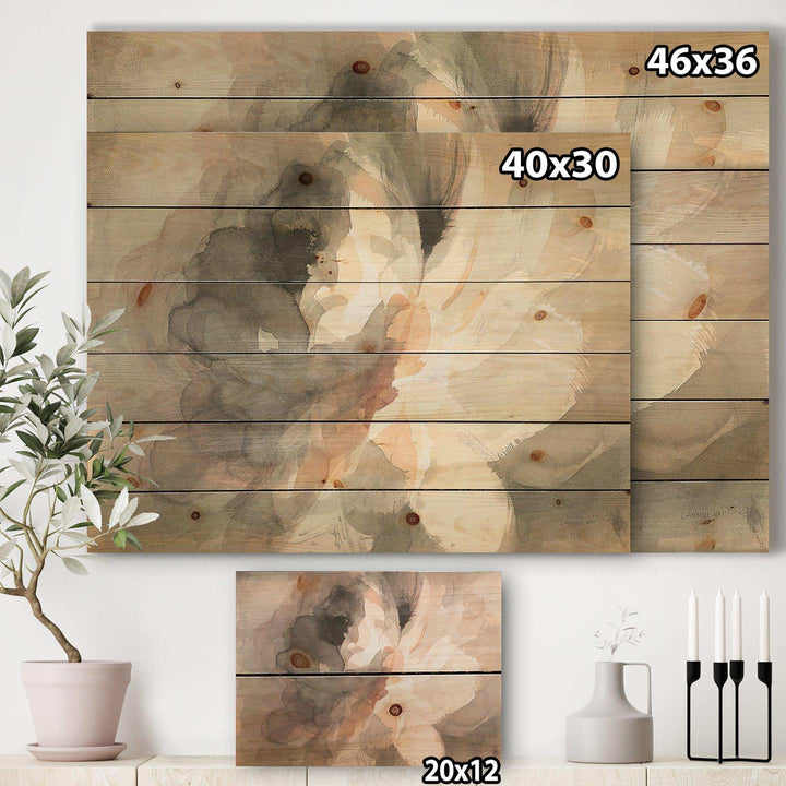 Abstract Peony Grey - Pink Modern Print on Natural Pine Wood