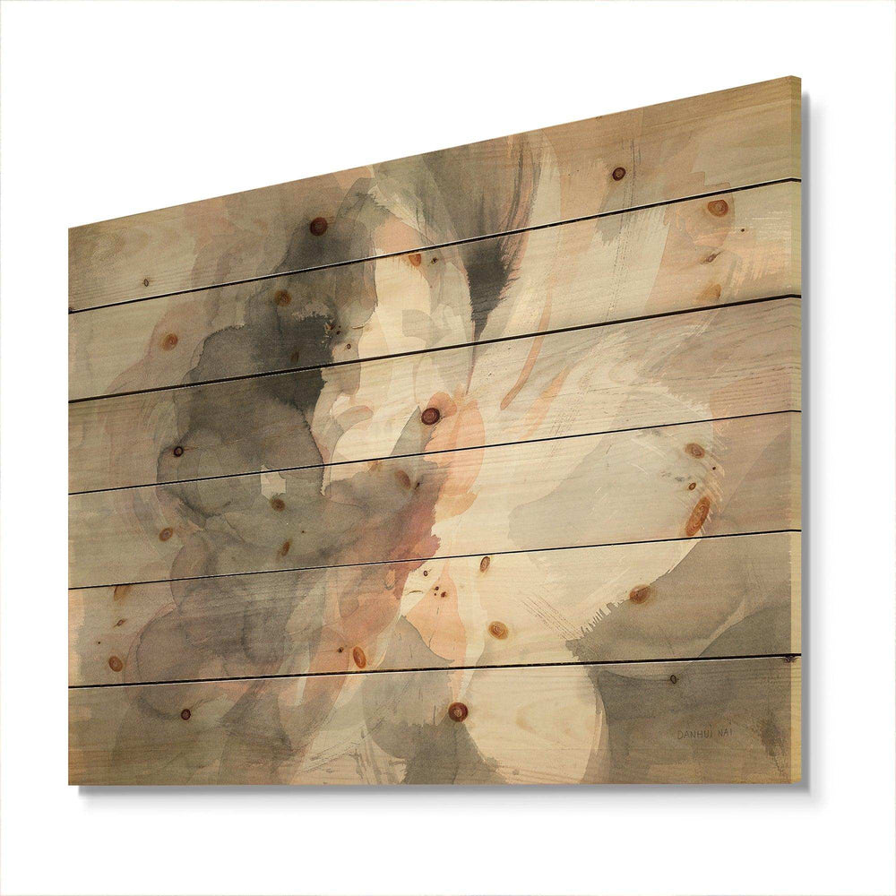 Abstract Peony Grey - Pink Modern Print on Natural Pine Wood