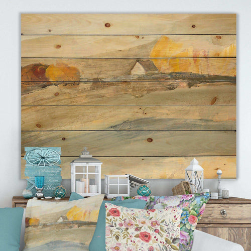 Orange Brown Farm House - Modern Farmhouse Print on Natural Pine Wood - 20x15