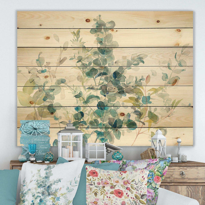 Eucalyptus Natural Element - Farmhouse Print on Natural Pine Wood - 20x15