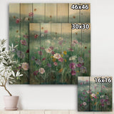 Flower field - Floral Farmhouse Print on Natural Pine Wood - 16x16
