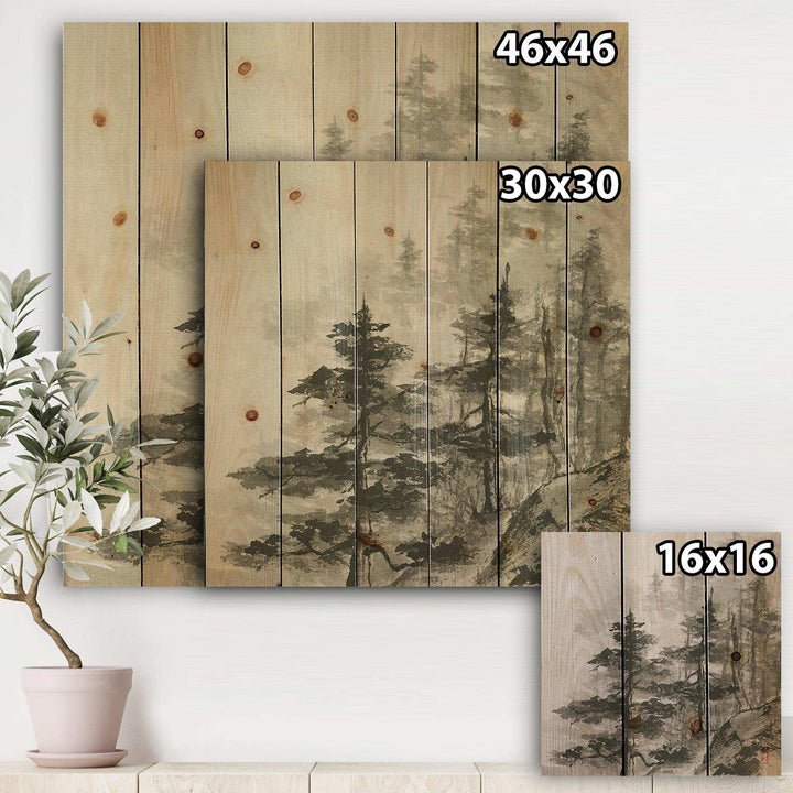Asian Forest - Cabin &amp; Lodge Print on Natural Pine Wood - 16x16