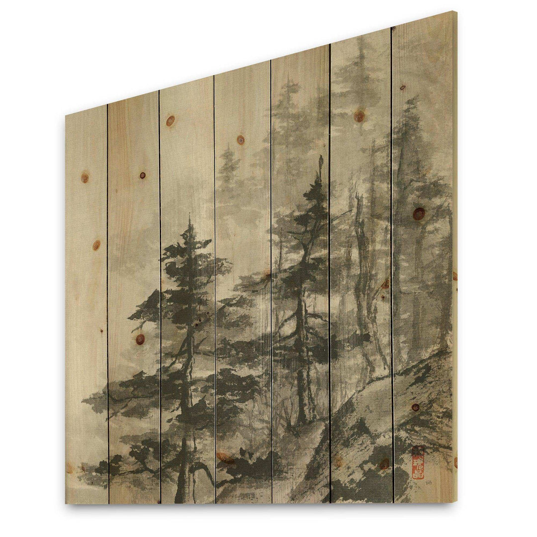 Asian Forest - Cabin &amp; Lodge Print on Natural Pine Wood - 16x16
