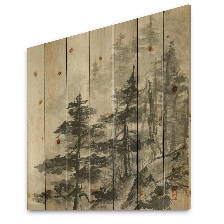 Asian Forest - Cabin &amp; Lodge Print on Natural Pine Wood - 16x16