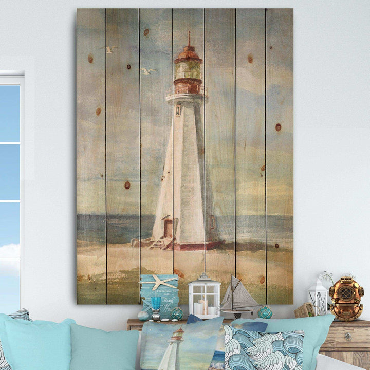 Nautical Lighthouse III - Nautical &amp; Beach Print on Natural Pine Wood - 15x20