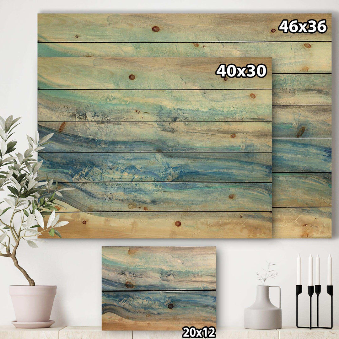 Ocean Mineral Waves - Nautical &amp; Coastal Print on Natural Pine Wood - 20x15
