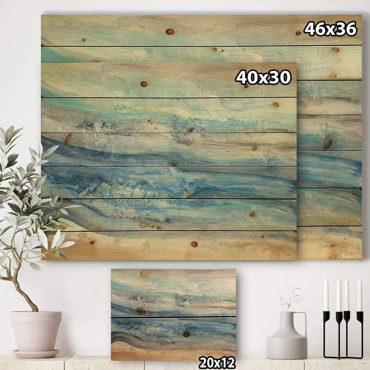 Ocean Mineral Waves - Nautical &amp; Coastal Print on Natural Pine Wood - 20x15