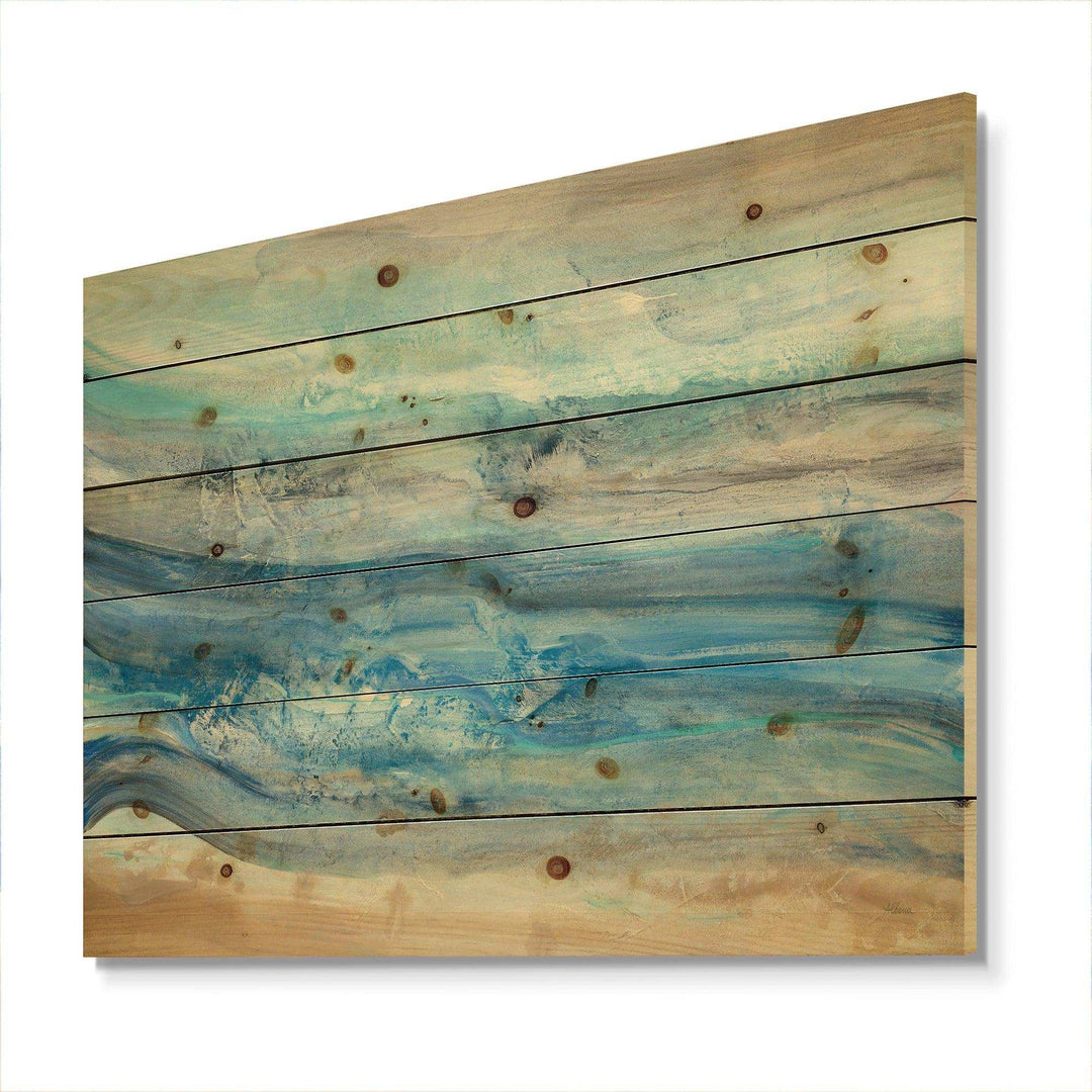 Ocean Mineral Waves - Nautical &amp; Coastal Print on Natural Pine Wood - 20x15
