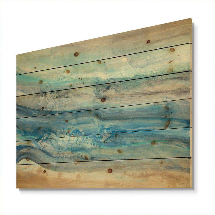 Ocean Mineral Waves - Nautical &amp; Coastal Print on Natural Pine Wood - 20x15