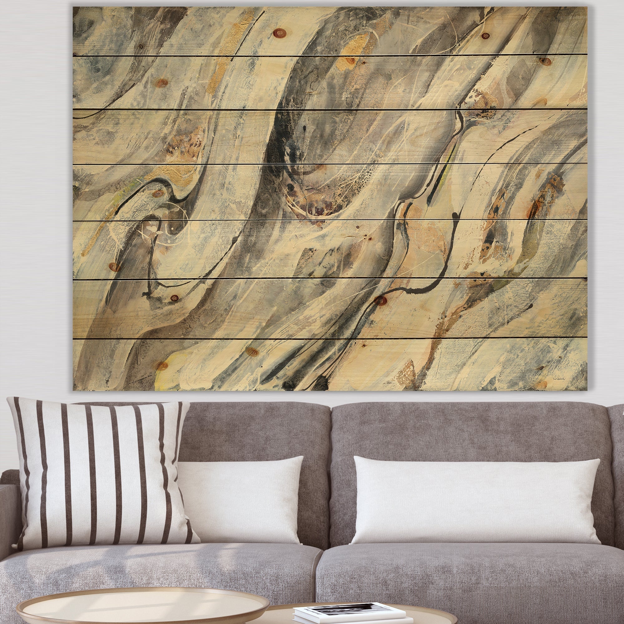 Glam Golden Falls - Modern & Contemporary Print on Natural Pine Wood - 20x15