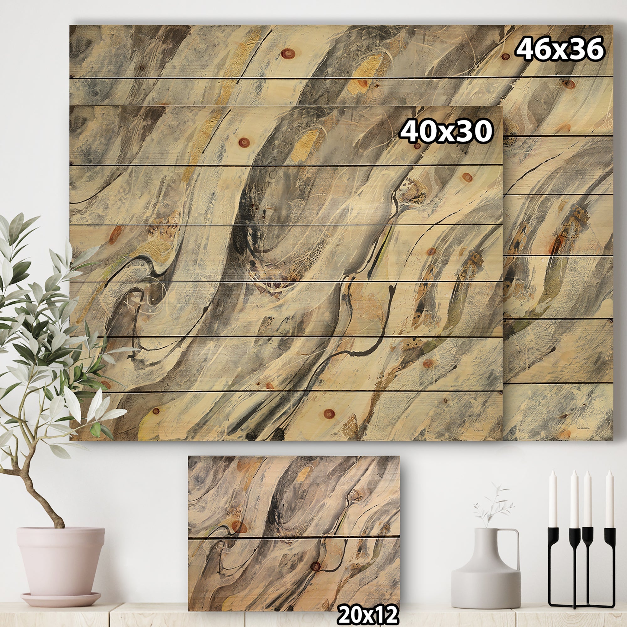Glam Golden Falls - Modern & Contemporary Print on Natural Pine Wood - 20x15