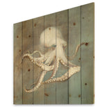 Octopus Treasures from the Sea - Nautical & Coastal Print on Natural Pine Wood - 16x16