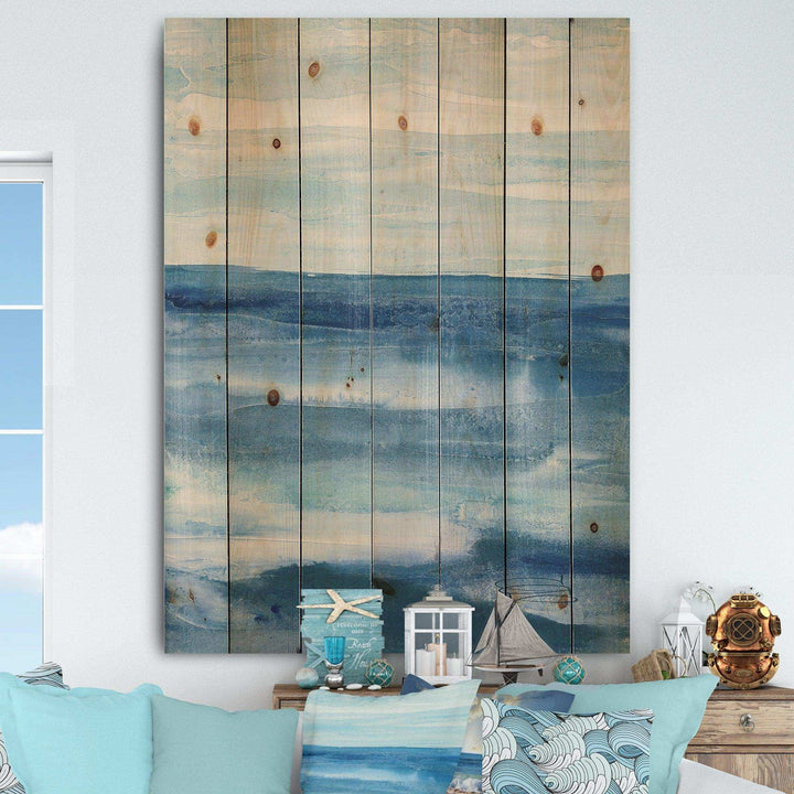 Lost in Blue Panel - Nautical &amp; Coastal Print on Natural Pine Wood - 15x20