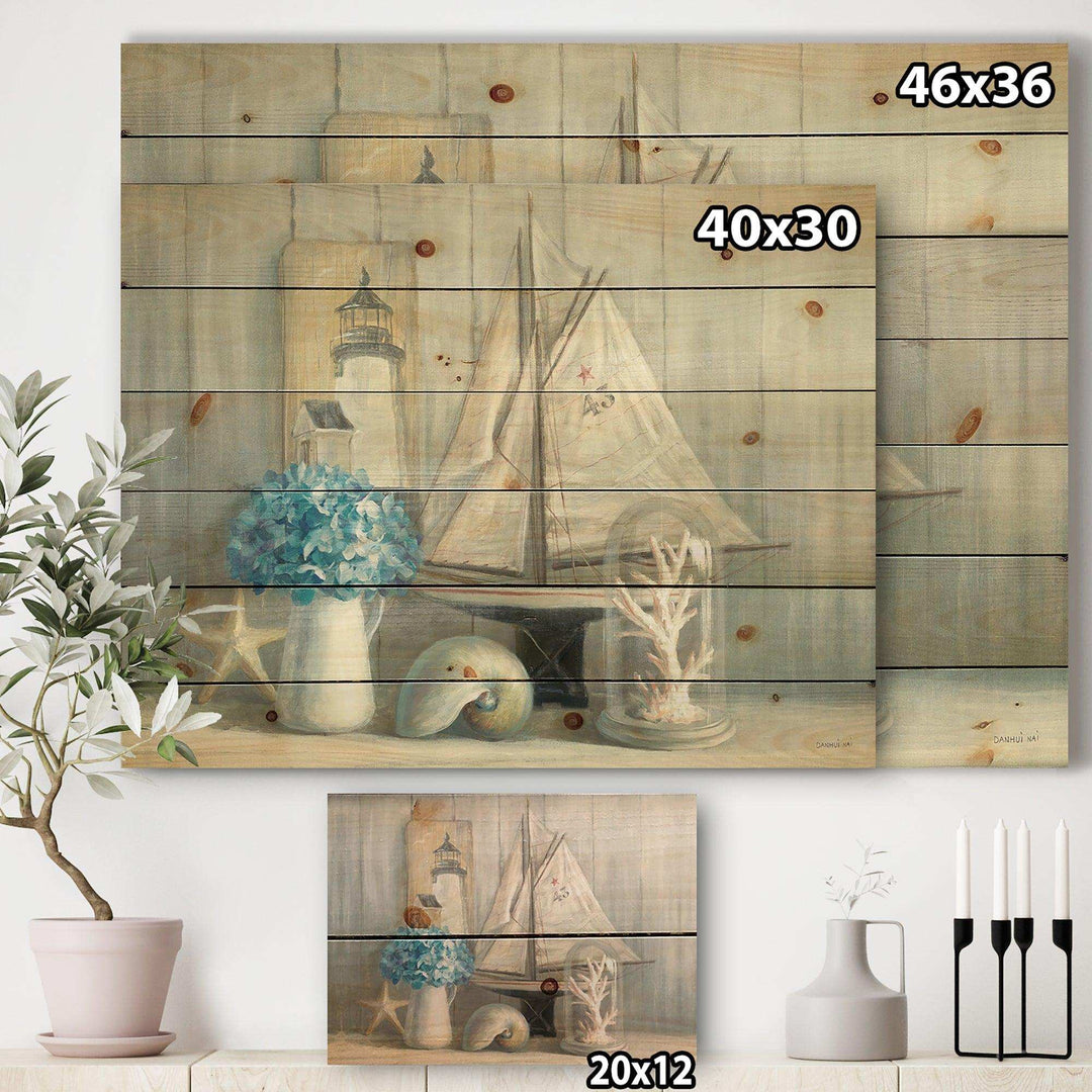Summer Nautical House - Nautical &amp; Coastal Print on Natural Pine Wood - 20x15