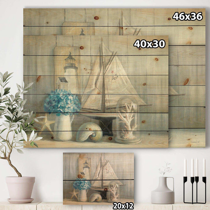 Summer Nautical House - Nautical &amp; Coastal Print on Natural Pine Wood - 20x15