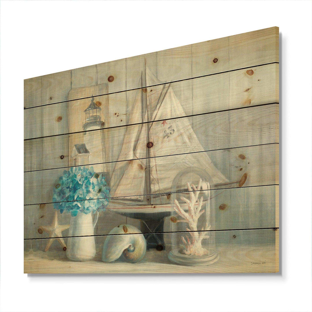 Summer Nautical House - Nautical &amp; Coastal Print on Natural Pine Wood - 20x15