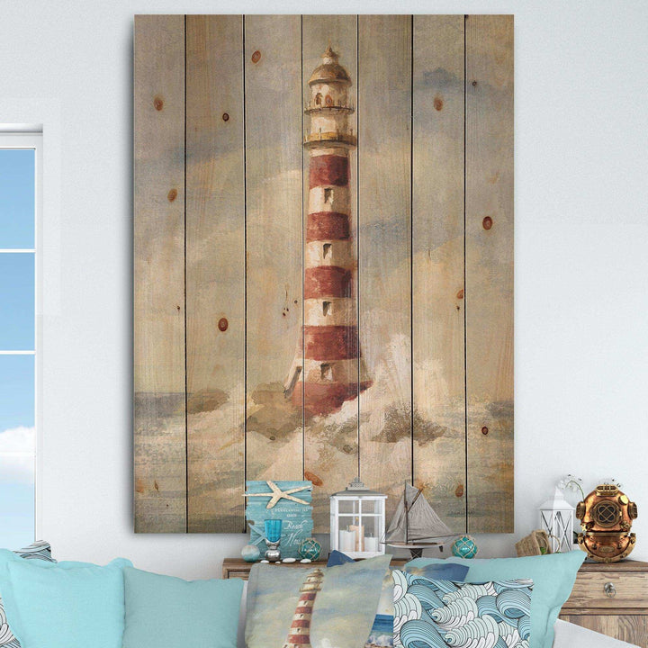 Ocean Lighthouse - Nautical &amp; Coastal Print on Natural Pine Wood - 15x20