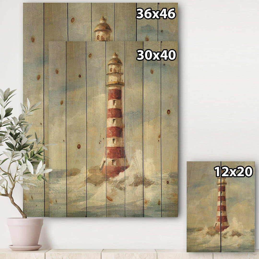 Ocean Lighthouse - Nautical &amp; Coastal Print on Natural Pine Wood - 15x20